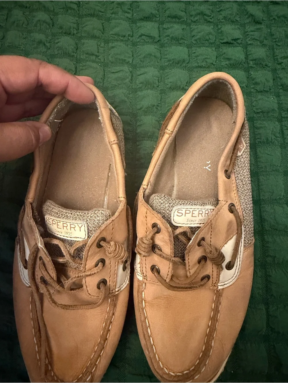 Sperry Kids Tan Leather Moccasins with White Trim